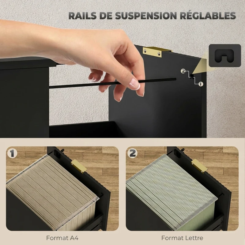 HOMCOM Caisson de Bureau 2 Tiroirs Silencieux Verrouillables pour Formats Lettre/A4, Support d'Imprimante, 40x40x71cm, Noir
