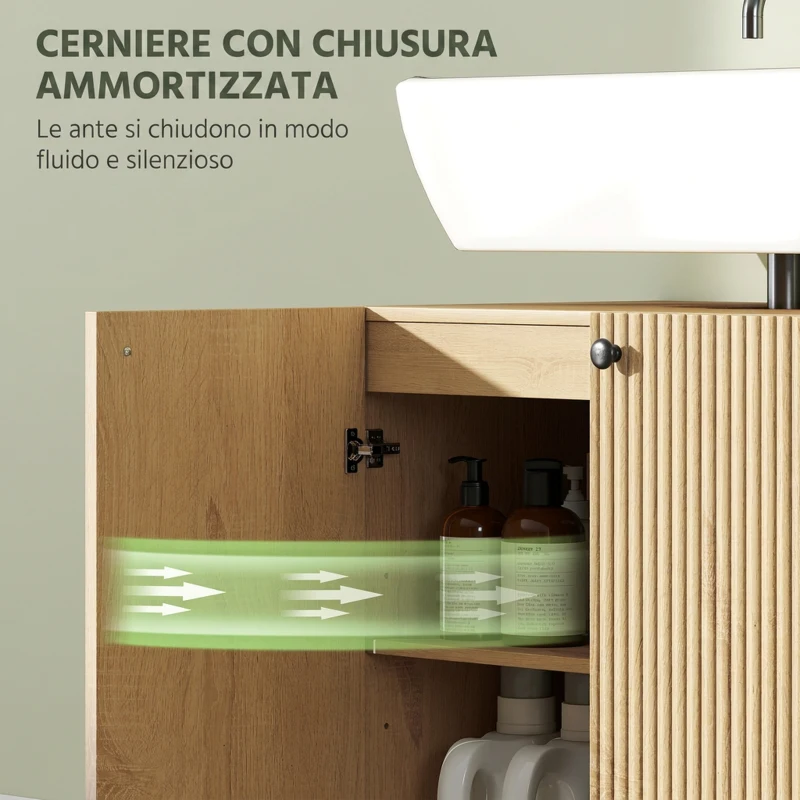 HOMCOM Mobile Sottolavabo per Bagno con 2 Ante Chiusura Morbida, Ripiano Regolabile, per Lavabi senza Colonna, Rovere