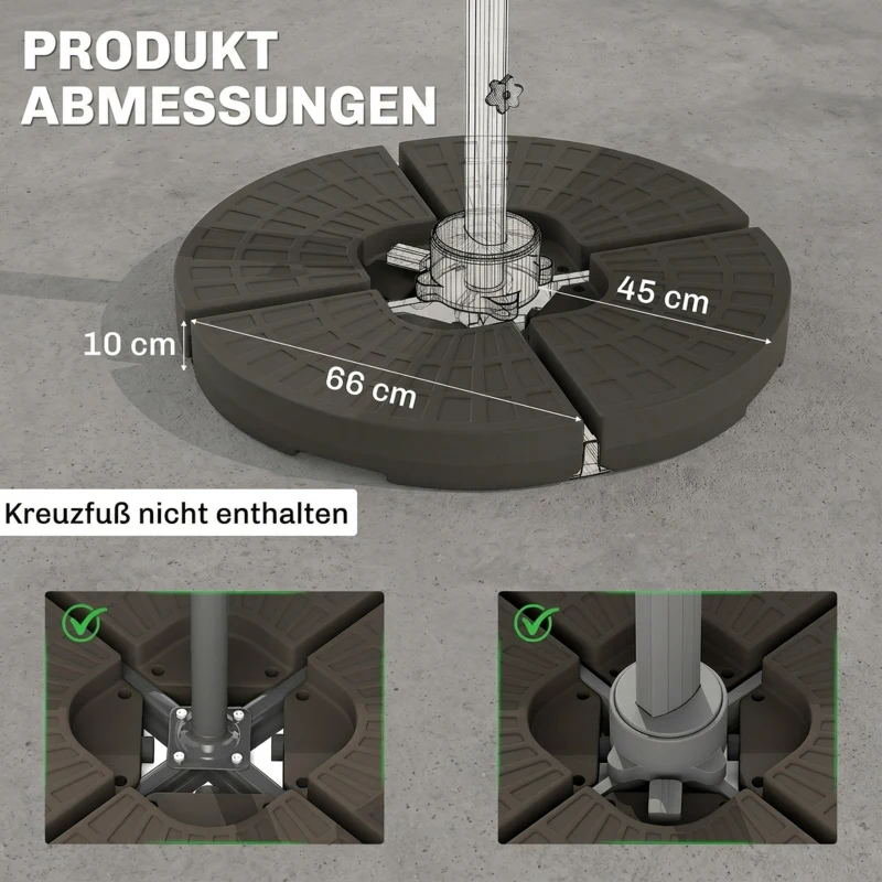 Outsunny Sonnenschirmständer 4-teilig, Schirmgewicht, Schirmständer, Bodenkreuz befüllbar mit Sand/Wasser bis 25/17 kg, Gewichte Sonnenschirmfuß HDPE Kaffee