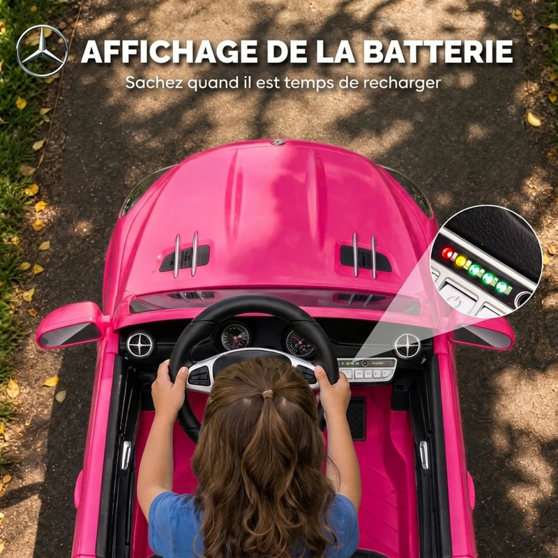 AIYAPLAY Voiture Électrique Enfants 12V Mercedes-Benz SL500, 3-5 km/h, 2 Moteurs, Télécommande 2,4G, pour 3-5 Ans, Rose