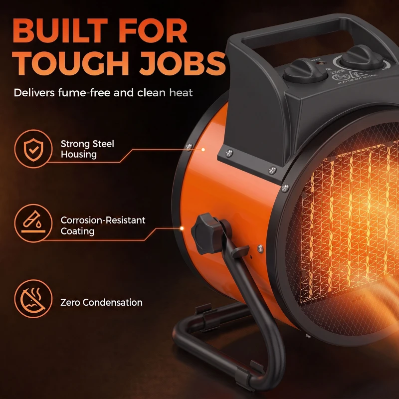 Outsunny Industrial Fan Heater 2800W with Tilting, Electric Ceramic Space Heater with Adjustable Thermostat, Handle