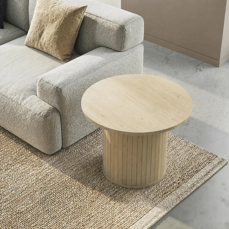 HOMCOM Table Basse Ronde 60 cm, Base en Colonne Cannelée, Patins en Feutre, Table d'Appoint Moderne, Bois Naturel