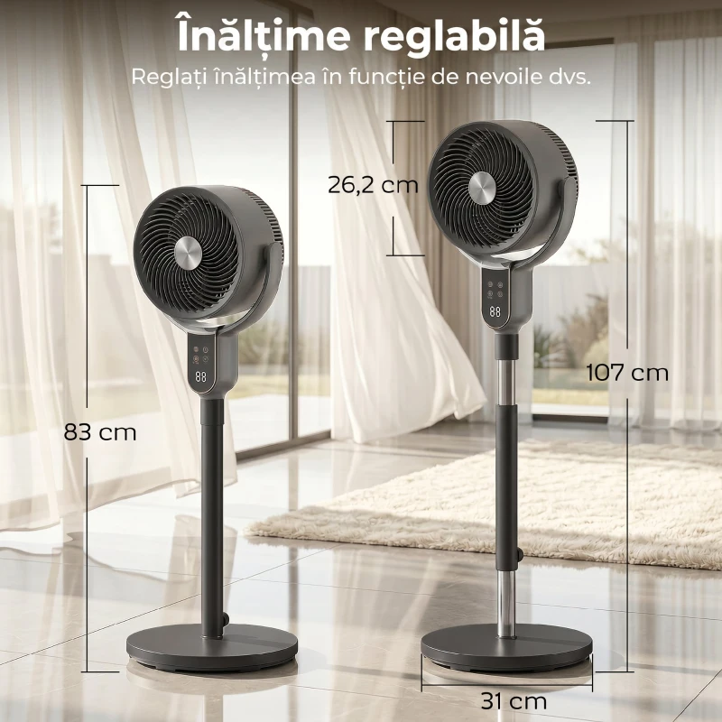 HOMCOM Ventilator Vertical cu Picior, Silențios și Reglabil, 31 x 31 x 107 cm, Gri