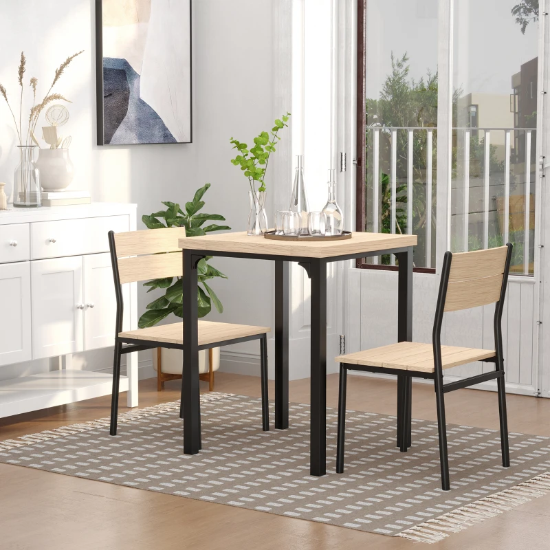 HOMCOM Conjunto de Mesa e 2 Cadeiras de Jantar, 3 Peças, para 2 Pessoas, 120 kg, Madeira Natural