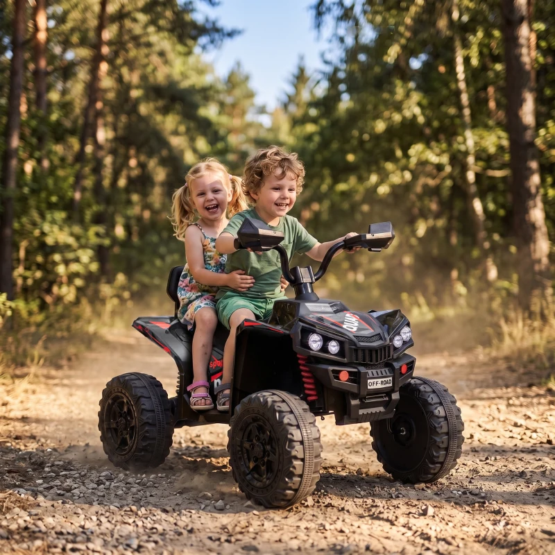 AIYAPLAY 24V 2 Seater Electric Quad Bike for Kids, Ride On Car ATV Toy w/ Forward Backward, for Boys Girls 3-8 Years, Black
