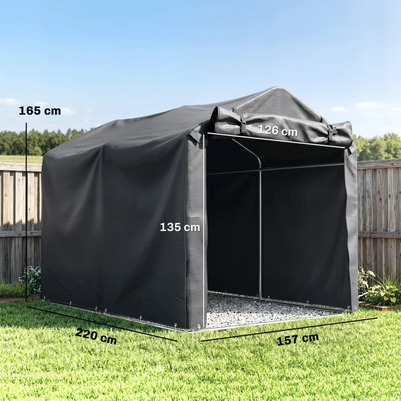 Outsunny 2.2 x 1.6 m Garden Storage Tent, Waterproof Anti-UV Bike Tent with Roll-up Zipper Door, Galvanised Outdoor Storage Shelter Carport for Bike, Motorbike, Garden Tools, Dark Grey