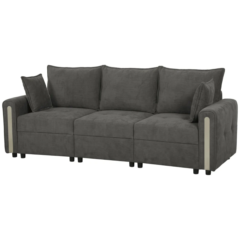 HOMCOM 3 Seater Sofa with Lift-Up Storage, 228cm Comfy Velvet Couch with Wide Deep Seat, Dark Grey
