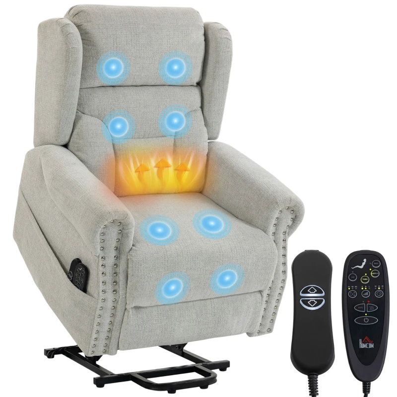 HOMCOM Riser Recliner Chair with Massage and Heat, Chenille Electric Power Lift Recliner Chair for Elderly, Light Grey