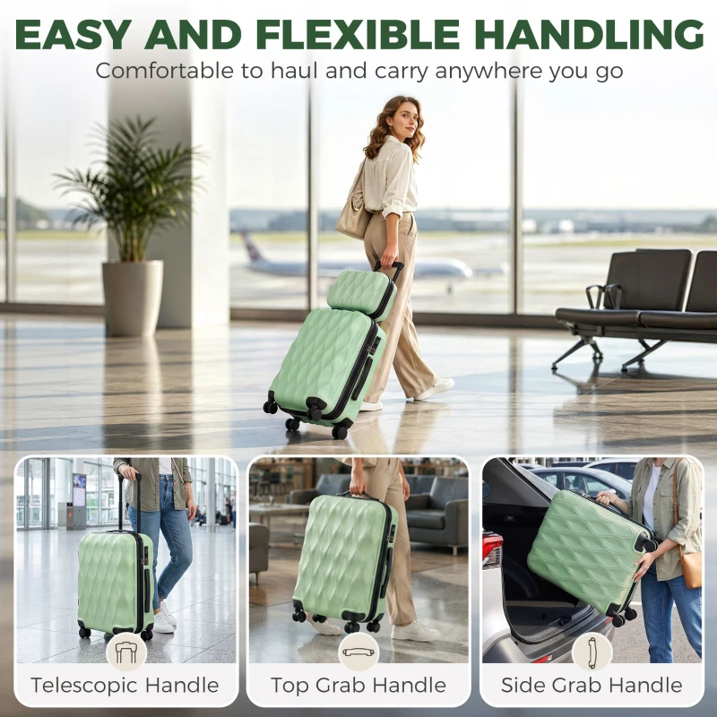 HOMCOM 2-Piece Luggage Set, ABS Hard Shell Carry On Suitcase Set with TSA Lock, Spinner Wheels, 12/20 inch, Green