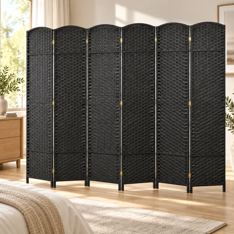 HOMCOM Biombo Separador de Ambientes de 6 Paneles Biombo Plegable 240x170 cm para Salón Dormitorio Oficina Negro