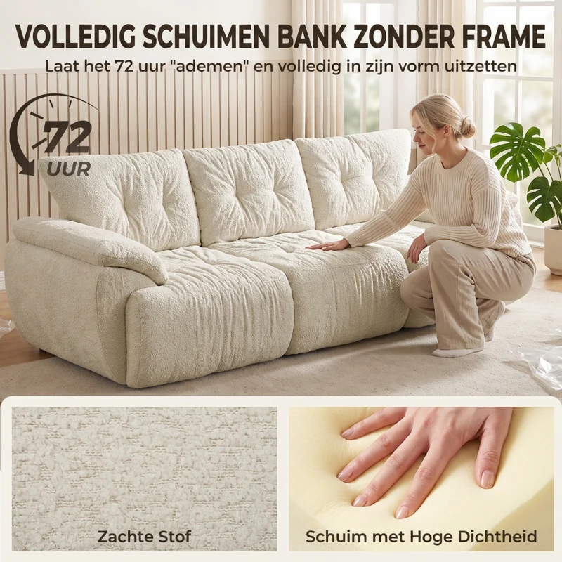 HOMCOM 3-zitsbank 260 cm van chenille, frameloze modulaire bank met extra breed en diep zitvlak en brede armleuningen