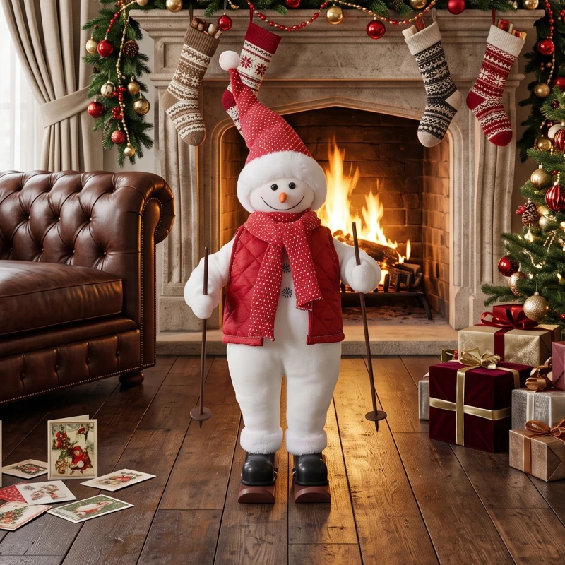 HOMCOM 2ft Singing Skiing Santa Claus, Standing Christmas Animated Santa Figure with Ski Board, Poles, Sound/Touch Activated