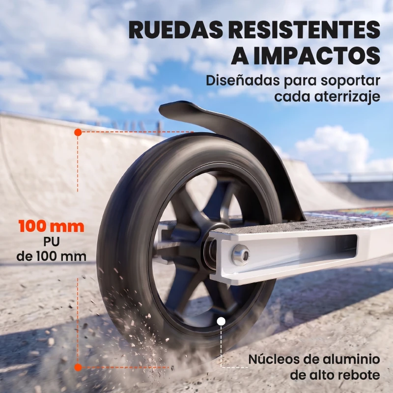 SPORTNOW Scooter Acrobático para Trucos con Plataforma de Aluminio Rodamientos ABEC-7 Ruedas 100 mm Manillar 360° Blanco