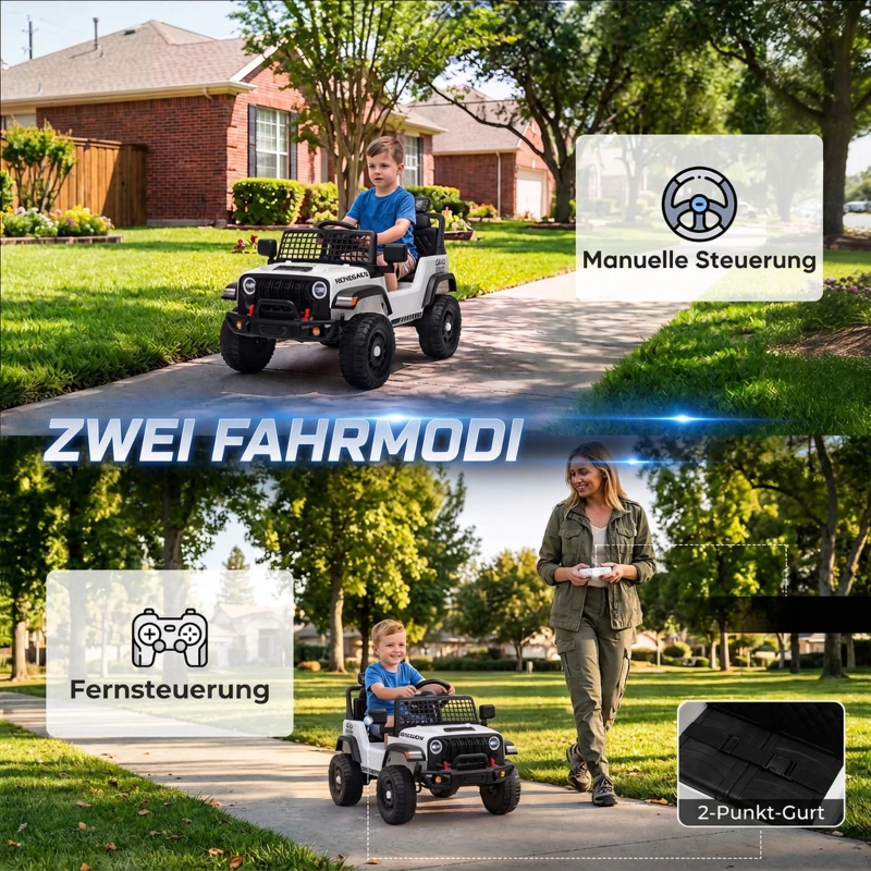 AIYAPLAY Kinder Elektroauto 12V Elektroauto für Kinder mit Fernbedienung Lithium-Akku 2 Motoren Sanftanlauf 4-Rad-Federung Weiß