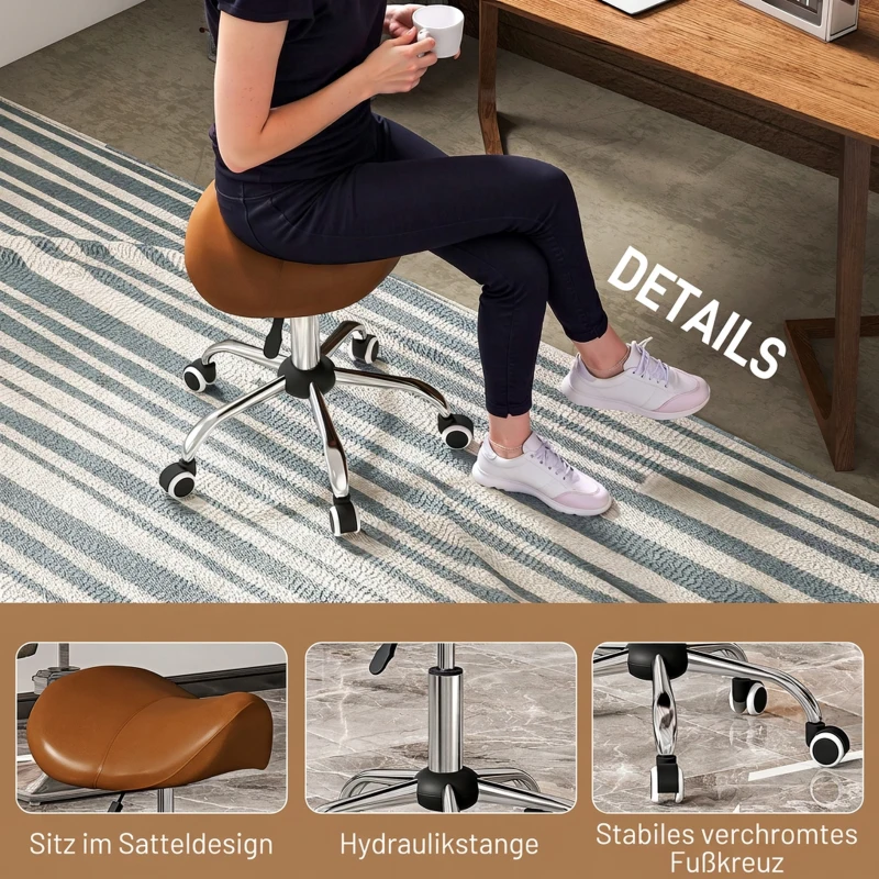 HOMCOM Rolkruk In Hoogte Verstelbaar 49-61 cm Praktijkkruk 360° Draaibaar Kruk Bureaukruk Voor Kantoor Salon Massage Spa Roze