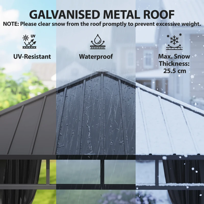 Outsunny 3 x 3(m) Hardtop Gazebo with Galvanised Steel Roof, Waterproof Permanent Pavilion Garden Gazebo with Netting and Curtains for Patio, Deck