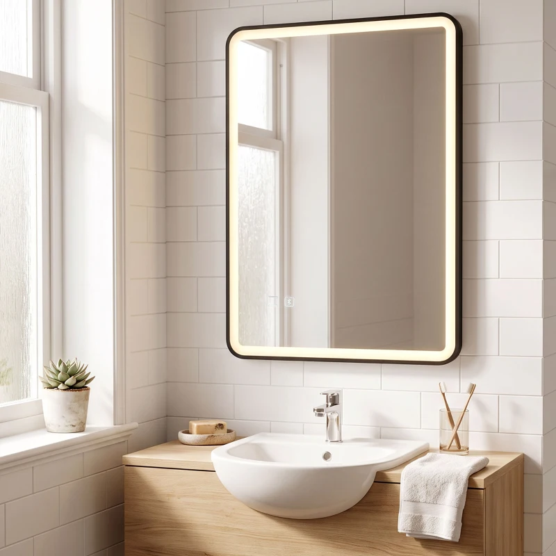 HOMCOM Specchio da Bagno LED Bluetooth Antiappannamento 100x70 cm Nero
