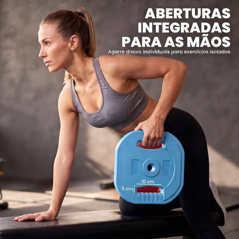 SPORTNOW Conjunto de Pesos Ajustável 30 kg com Barra em Aço Discos e Fechos