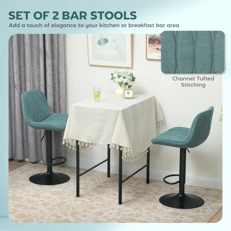 HOMCOM Set of Two Linen-Look Bar Stools - Blue