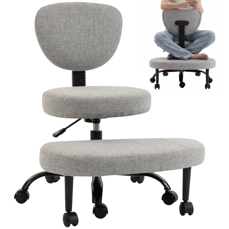 HOMCOM Scaun de Birou Ergonomic pentru Stat cu Picioarele Încrucișate, Rotire 360° cu Roți, Gri Deschis