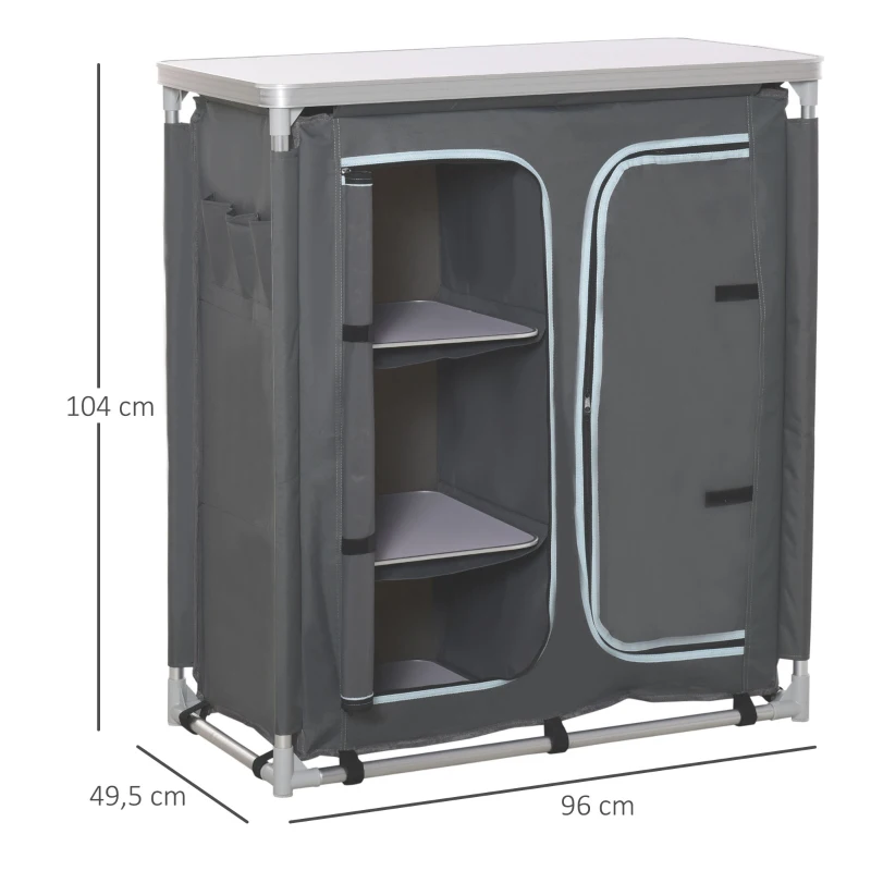 Outsunny Armario de Camping Plegable con Estantes y Bolsa de Transporte para Exterior 96x49,5x104 cm Gris