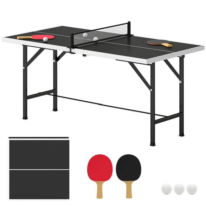 SPORTNOW Mini Table de Ping-Pong Pliable Extérieur Intérieur avec 2 Raquettes en Bois Massif 3 Balles et Filet 152x76x70cm Noir