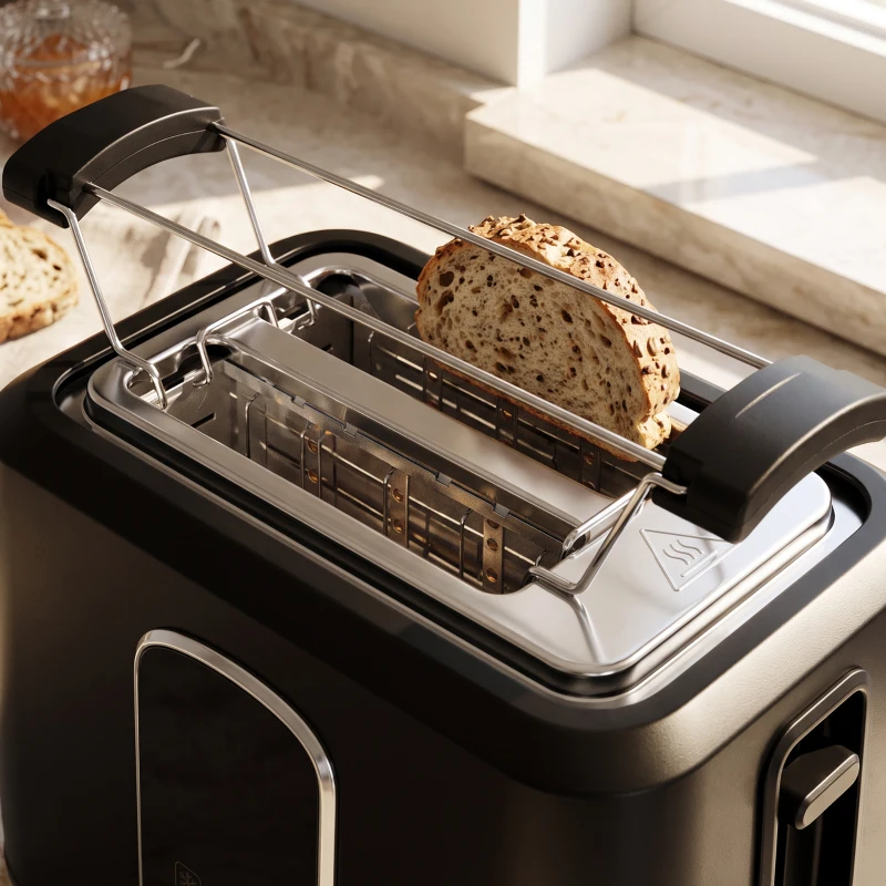 HOMCOM Kettle and Toaster Set with LED Touch Screen, Kettle with Strix Thermostat, 2 Slice Toaster w/ 6 Browning Levels, Black