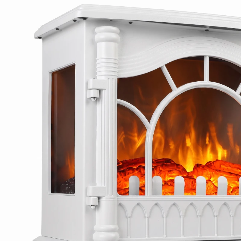 HOMCOM 3-Sided Glass Electric Fire Fan Heater, Electric Fireplace Stove Freestanding Log Burner with Flame Effect, White