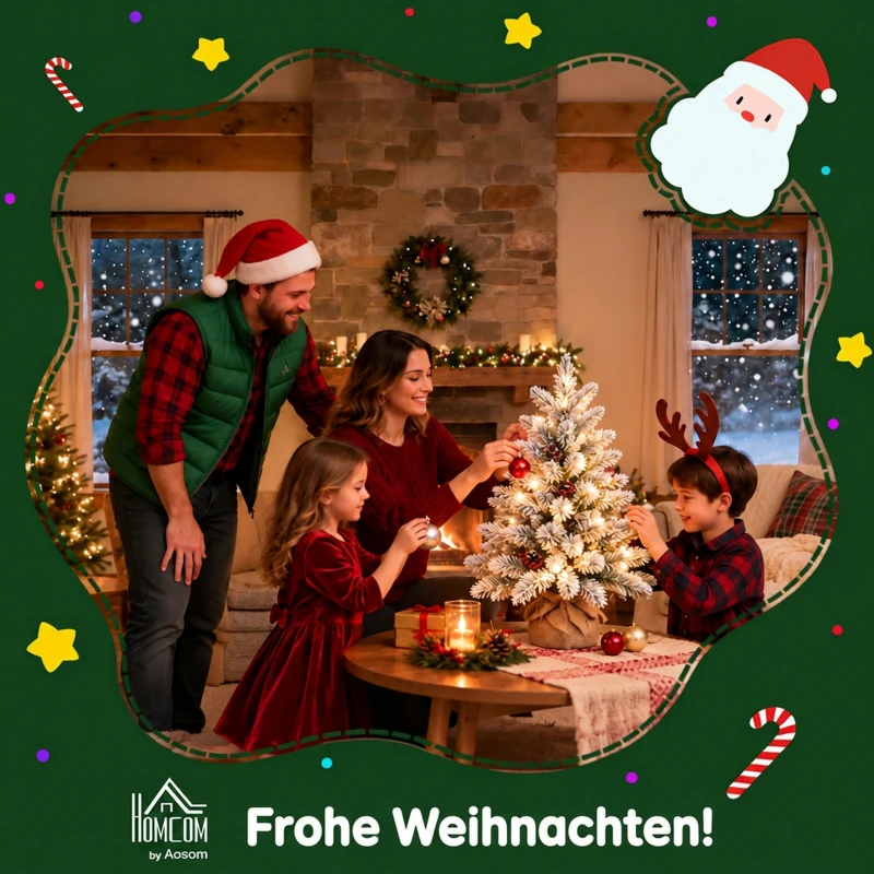 HOMCOM mini kerstboom 60 cm met 35 leds, sneeuweffect, tafelkerstboom met dennenappels, kunstkerstboom wit
