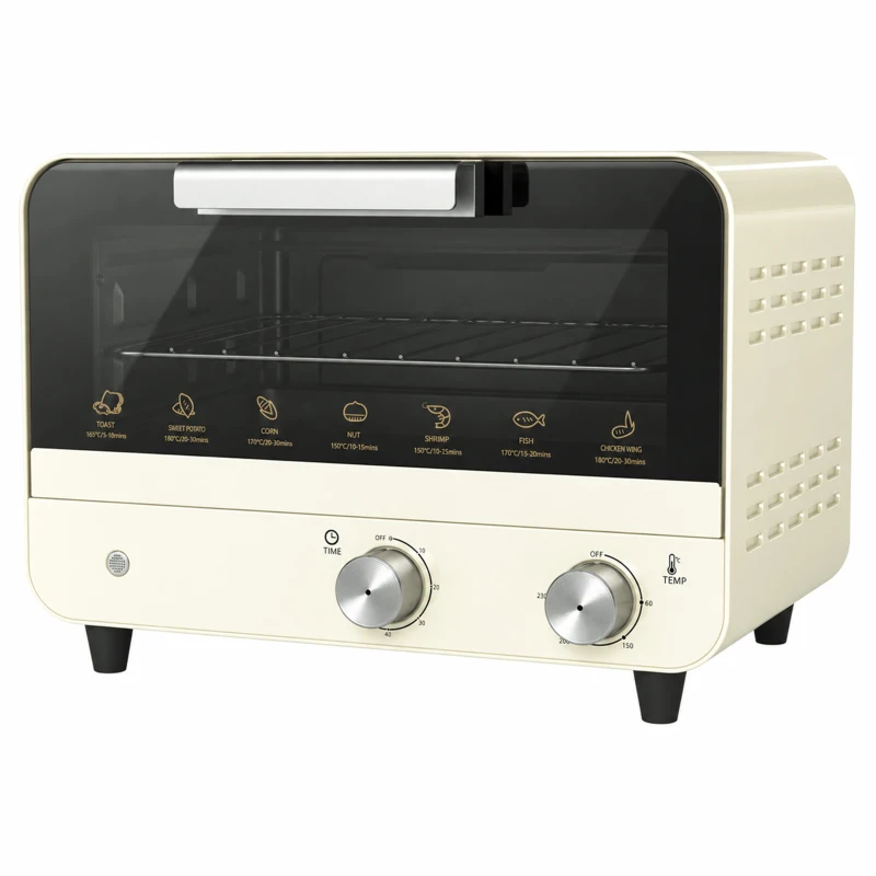HOMCOM Mini Oven, Small Toaster Oven with Glass Door, Adjustable Temperature and Timer, Accessory Included, 750W, Cream White