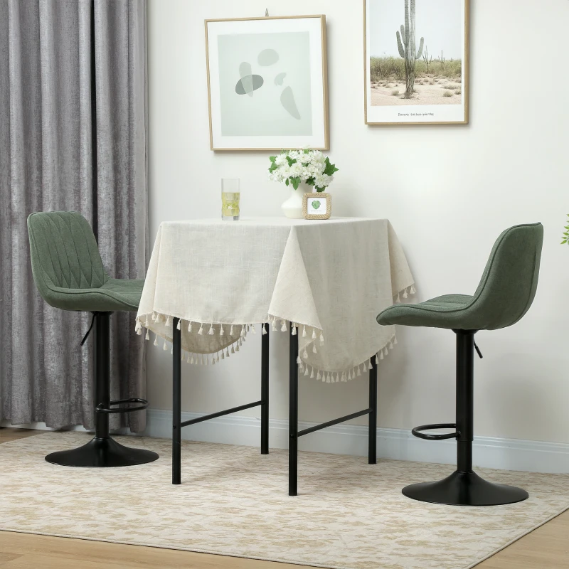 HOMCOM Set of Two Linen-Look Bar Stools - Green