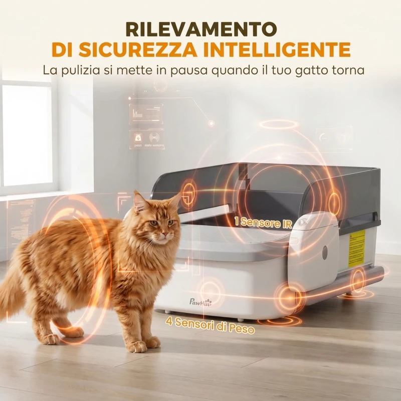 PawHut Lettiera Gatto Autopulente Controllo App WIFI, Design Aperto, Contenitore Rifiuti 10L, Gatti 1.5-8 kg