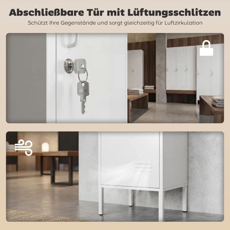 HOMCOM Metallspind mit abschließbarer Tür und Kleiderstange, einzelner Stahlspind für Zuhause oder Büro, Weiß