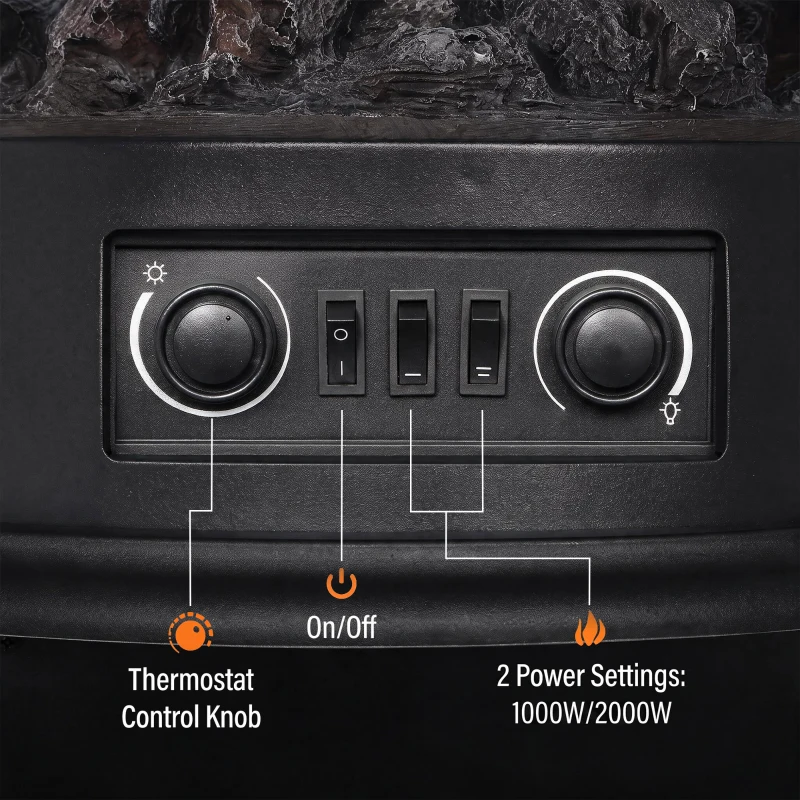 HOMCOM Electric Fireplace Stove, 1000/2000W 3-Sided Freestanding Fireplace Heater with 3D Flame Log, Thermostat, Black