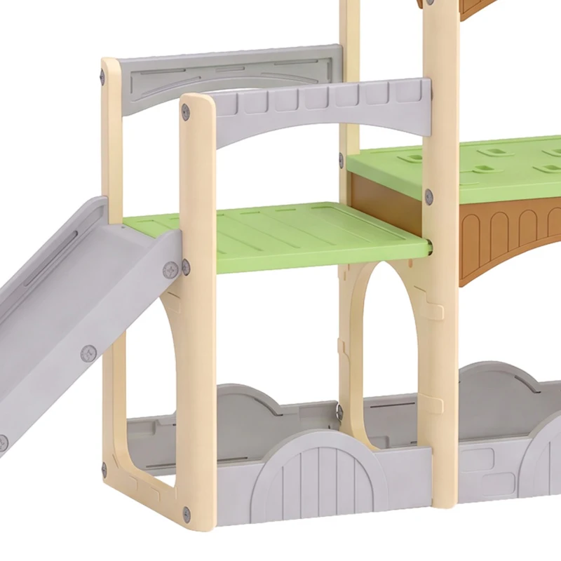 AIYAPLAY 5 in 1 Kids Indoor Playset Toddler Slide with Climbing Wall Storage Space Dual Platforms Indoor Playground for 3-6 Years