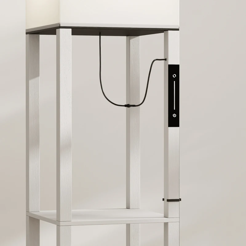 HOMCOM Vloerlamp met planken, moderne dimbare staande lamp met stoffen kap, instelbare kleurtemperatuur, wit