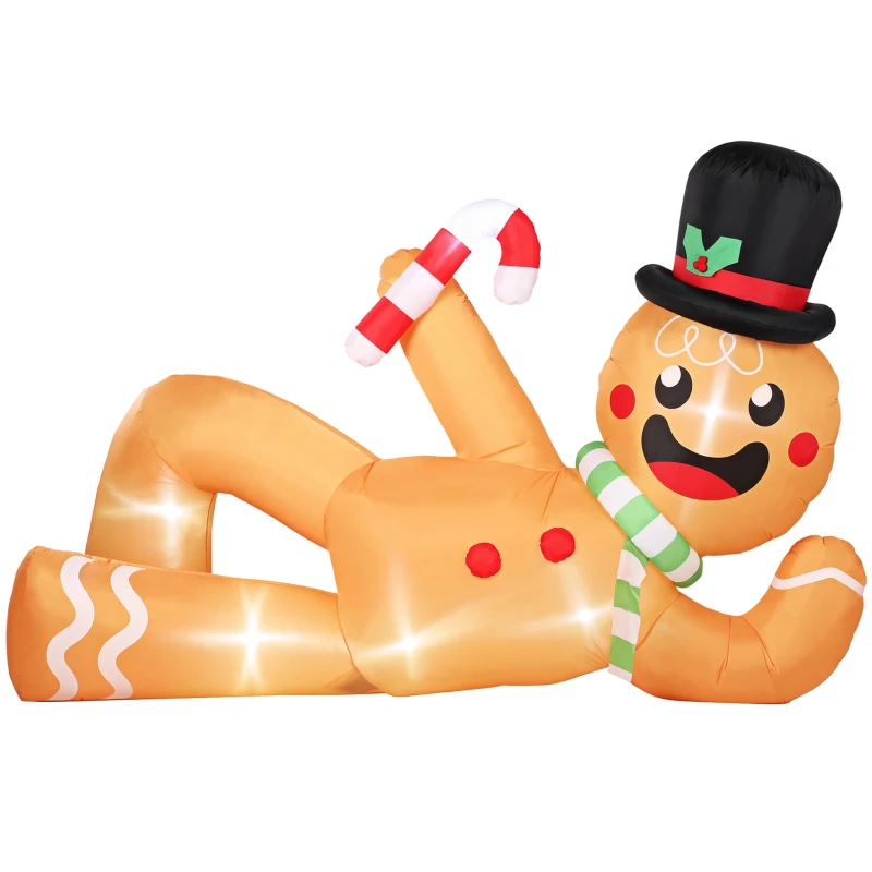 Outsunny 9.8ft Giant Christmas Inflatable Gingerbread Man Side-Lying, Outdoor Blow Up Christmas Decoration with LEDs, Bag