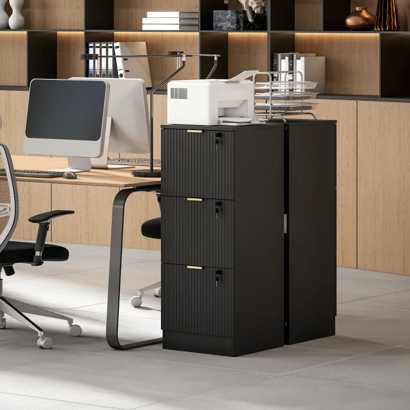 HOMCOM Caisson de Bureau 3 Tiroirs Silencieux Verrouillables pour Formats Lettre/A4, Support d'Imprimante, 40x40x101cm, Noir