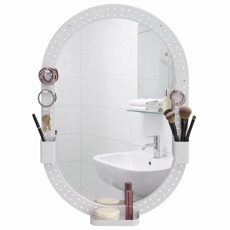 HOMCOM Wandspiegel mit perforiertem Panel, dekorativer Spiegel 90x60 cm für Wohnzimmer, Schlafzimmer, Weiß