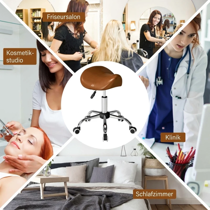 HOMCOM Rolkruk In Hoogte Verstelbaar 49-61 cm Praktijkkruk 360° Draaibaar Kruk Bureaukruk Voor Kantoor Salon Massage Spa Roze