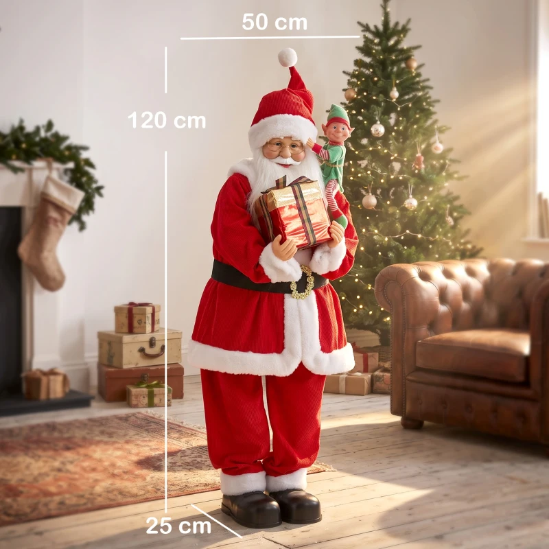 HOMCOM 4ft Singing Dancing Santa Claus, Standing Christmas Animated Santa Figure with Elf, Gift Box, Sound/Touch Activated