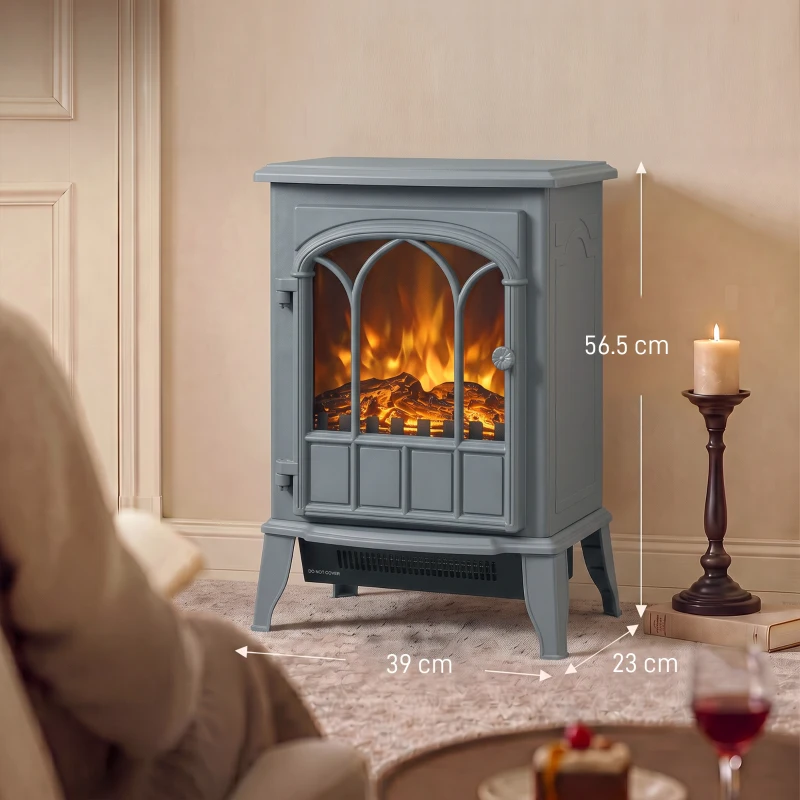 HOMCOM Freestanding Electric Fireplace, Electric Log Burner with LED Flame Effect, Overheating Safety System, 1000W/2000W Grey