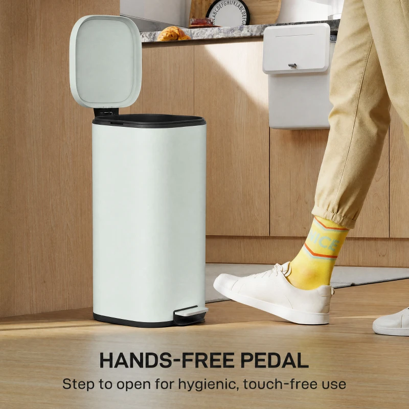HOMCOM 30L Kitchen Bin, Compact Pedal Bin with Soft-Close and Stay-Open Lid, Removable Bucket for Kitchen, Home, Office, Green