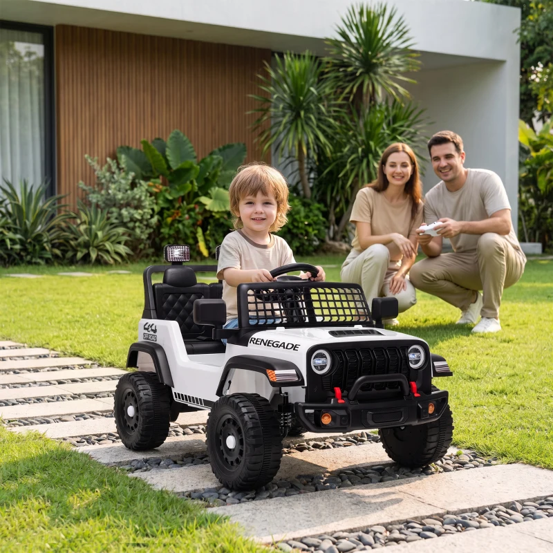 AIYAPLAY Kinder Elektroauto 12V Elektroauto für Kinder mit Fernbedienung Lithium-Akku 2 Motoren Sanftanlauf 4-Rad-Federung Weiß