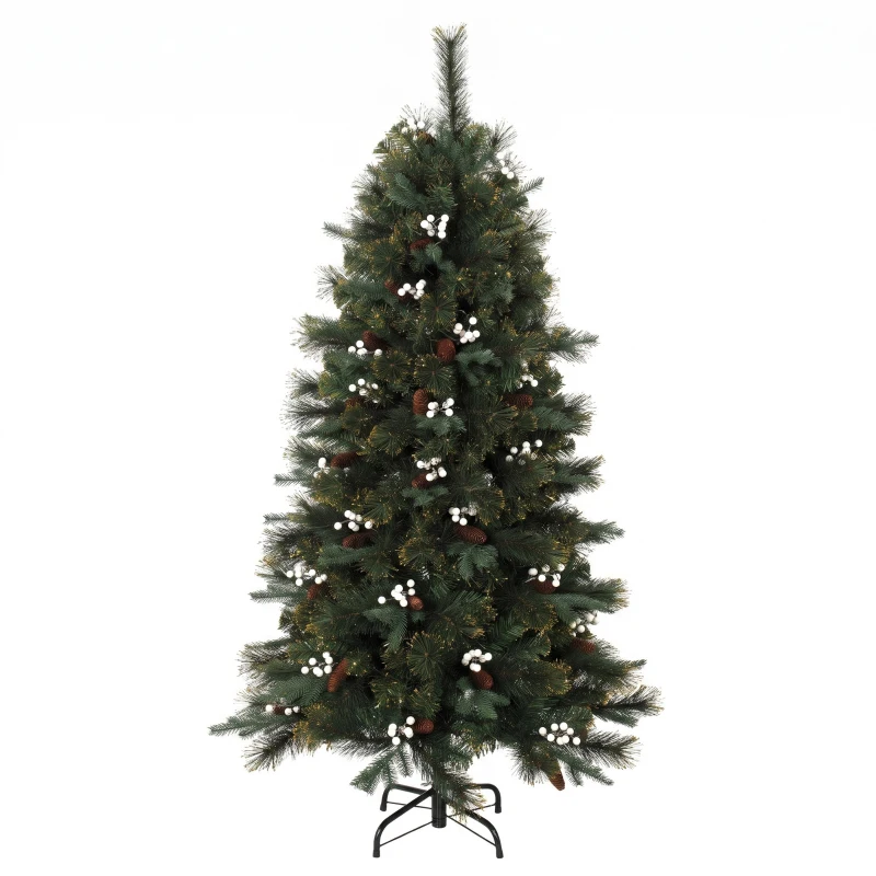 HOMCOM 5ft Artificial Christmas Tree, Fir Hinged Xmas Tree with 490 Branch Tips, Foldable Metal Stand, Easy Assembly, Green