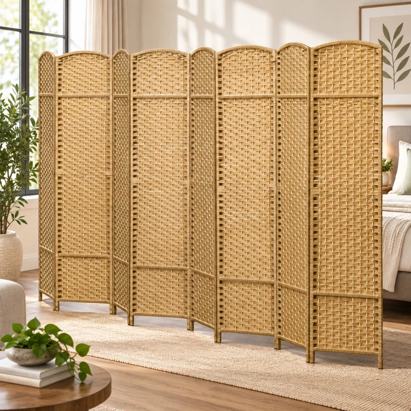 HOMCOM Paravent interieur en bois 8 panneaux 320 x 170 cm séparateur de pièce pliable pour salon, chambre à coucher, naturel