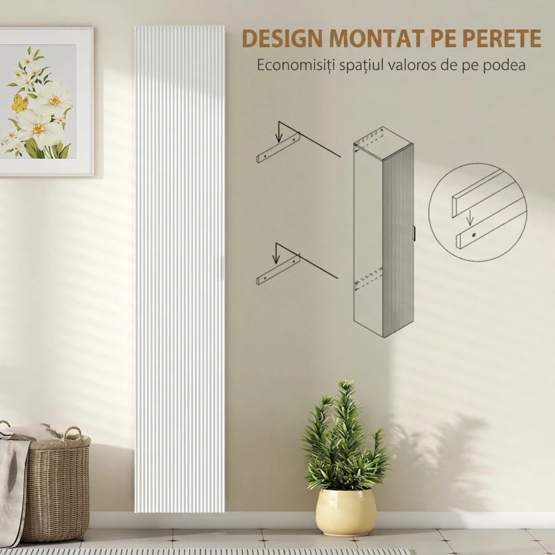 HOMCOM Dulap de Baie Suspendat Coloană cu Rafturi Reglabile și Închidere Soft Close, 30x31.5x160 cm, Alb