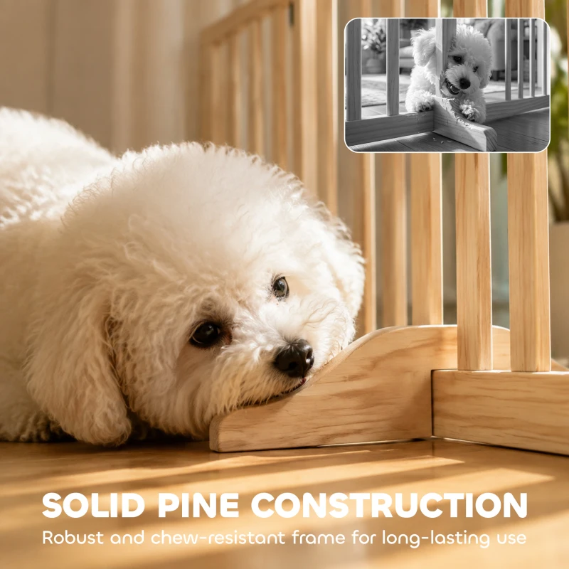 PawHut Wooden Dog Gate, 3-Panel Freestanding Pet Gates Indoor with 2 Support Feet and 360° Flexible Hinges, Natural