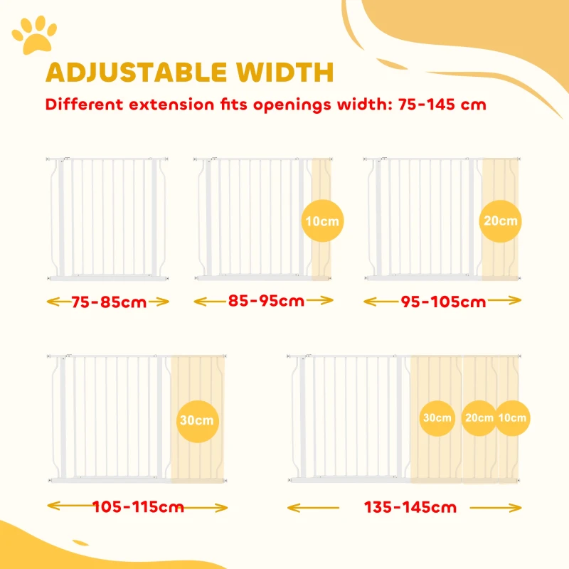 PawHut Extra Wide Dog Safety Gate, with Door Pressure, for Doorways, Hallways, Staircases - White