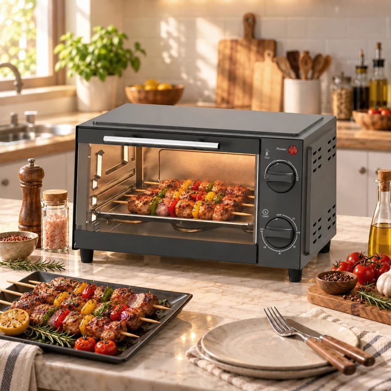 HOMCOM Mini Cuptor Electric 9L Cuptor Electric de Masă 750W cu Temperatură Reglabilă Temporizator 35x24,6x20 cm Gri